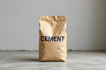 Cement Bag on Concrete: A striking close-up of a brown paper bag bearing the word "CEMENT," set against a neutral grey backdrop.