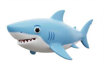 Obraz premium Cartoon shark, light blue with white belly, isolated on white background