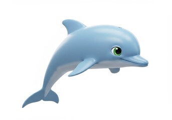 Fototapeta premium Cartoon dolphin with big green eyes swimming on a white background