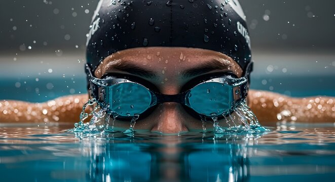 Close-up of Swimmer with Goggles and Water Splashes