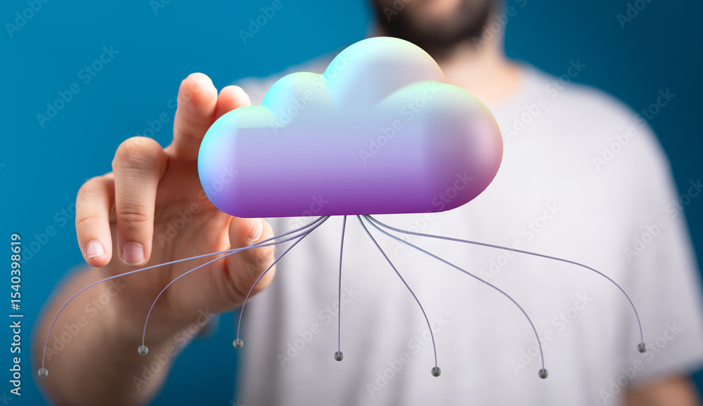 Poster High-quality image depicting cloud computing, data storage, and network connectivity.
