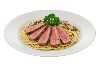 Isolated Gourmet Steak and Pasta Dish