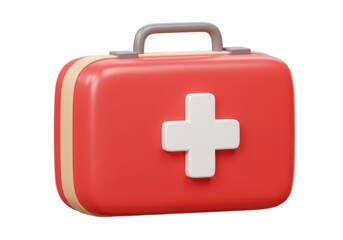 Obraz premium Red first aid kit with white cross on a white background, 3d render