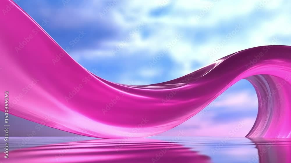 Poster abstract pink ribbon: a graceful, fluid, and vibrant pink ribbon dances and swirls, creating a mesme