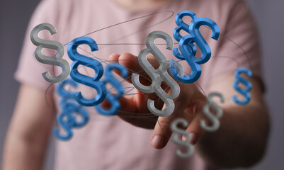 Abstract image of interconnected paragraph symbols, representing legal frameworks and...