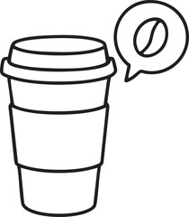 Simple Line Art Illustration of a To Go Coffee Cup with Coffee Bean Thought Bubble black