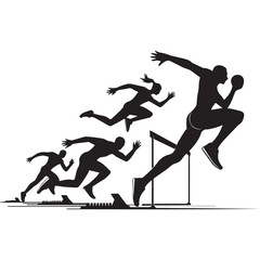 Dynamic Silhouettes of Runners Hurdling Obstacles in a Thrilling Race Competition
