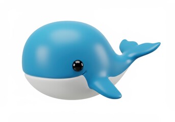 Cartoon blue whale with white belly isolated on white background, 3d rendering