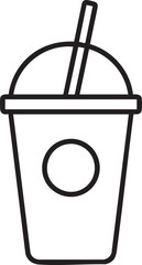 Minimalist Line Art Illustration of a Disposable Cup with a Dome Lid and Straw for Beverages