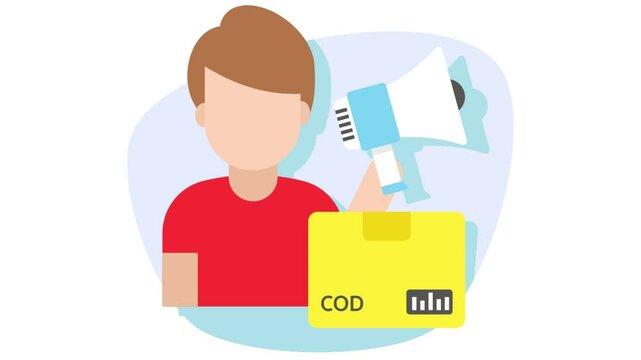 Ambassador Promoting Free Cash on Delivery Campaign animation, Logistics or courier service advertisement animated video, Social Media Marketing Clip, Online business Footage, cod box motion graphics