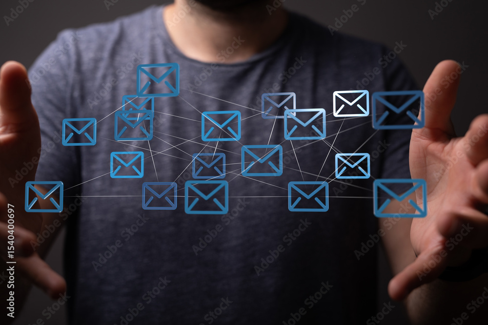 Aufkleber Seamless email communication.  Efficient global network visualized.
