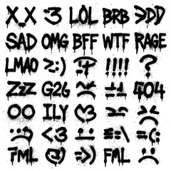 Graffiti Text Emoticons and Internet Slang – Spray Paint Symbols with Blood Effect (Transparent PNG)