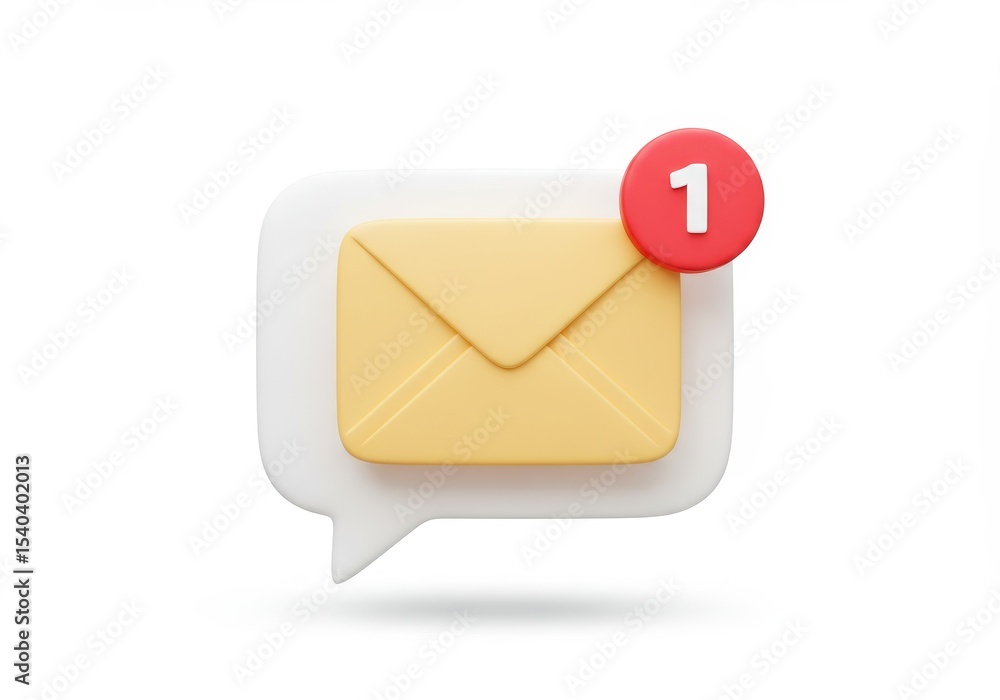 Poster new email notification icon with message bubble and number one on white background
