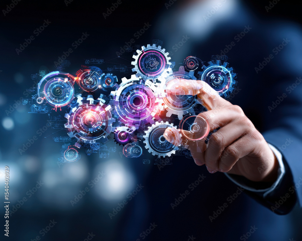 Poster experience the intersection of technology and creativity as a hand touches a holographic display of 