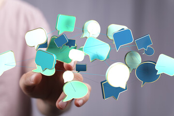 Abstract image of interconnected speech bubbles, representing global communication and networking.