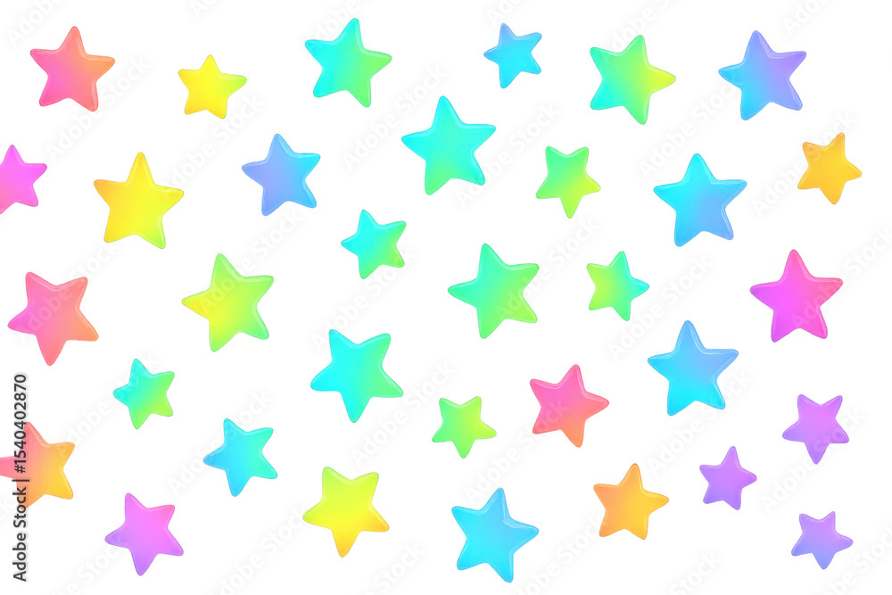 Poster vibrant, multicolored gradient stars scattered across a transparent background, creating a cheerful 