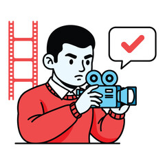 Chibi Videographer Flat Vector Art