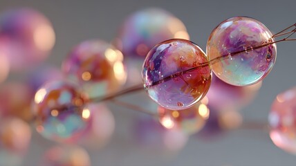 Colorful Soap Bubbles with Iridescence on a Delicate Background