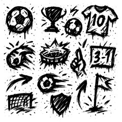 Graffiti Football Icons – Spray Paint Soccer Symbols with Blood Splatter (Transparent PNG)