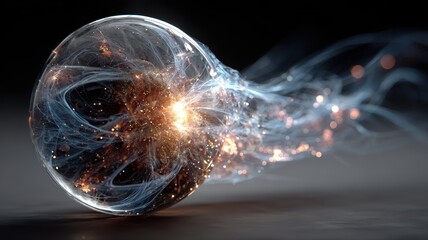 Intricate Abstract Energy Sphere with Glowing Particles and Light Trails