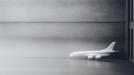 Minimalist airplane model against a grey wall