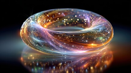 Glowing Torus Shape with Sparkling Particles in Ethereal Colors