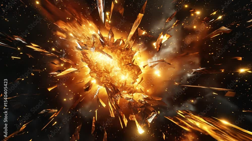 Poster abstract explosion in space with rocks and stones burst in flame, sci-fi and technology background