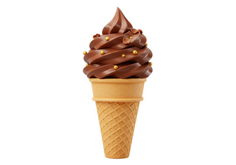 Isolated Chocolate Ice Cream Cone with Golden Sprinkles