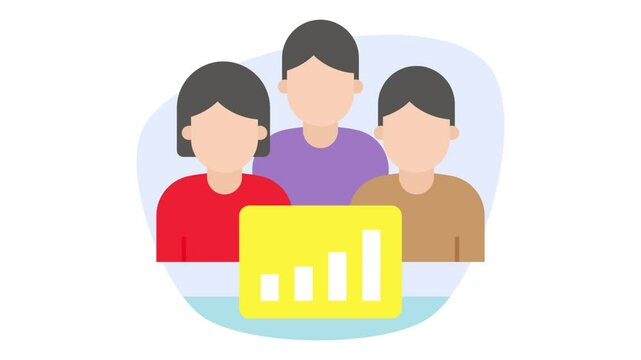 Customer acquisition insights animation, diversified group of people purchasing Stats animated video, Social Media Marketing Clip, Online business Footage, Sales Growth indicator motion graphics