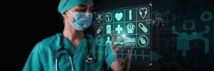 Medical professional interacting with a holographic interface.