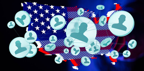 Illustrative image depicting social connections across the United States.  Ideal for articles on...