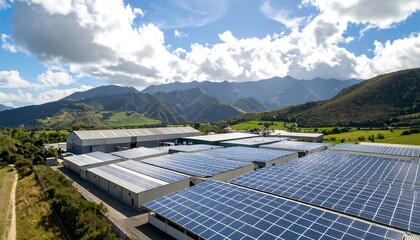 Solar Panels Mountain Factory View.