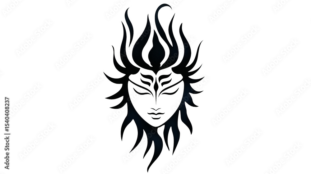 Poster abstract illuminated face glows with radiating dark patterns against a nearly pitch isolated backgro