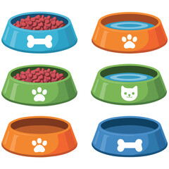 Cat dog feeding bowl vector isolated white background