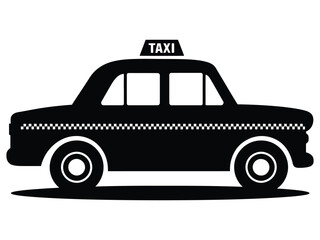 A bold, black silhouette of a taxi cab, perfect for use in transportation, city, or urban-themed projects.