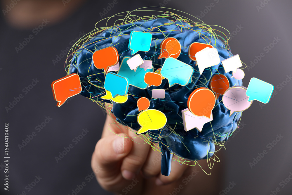Aufkleber abstract image of a brain with colorful speech bubbles, symbolizing communication, ideas, and though