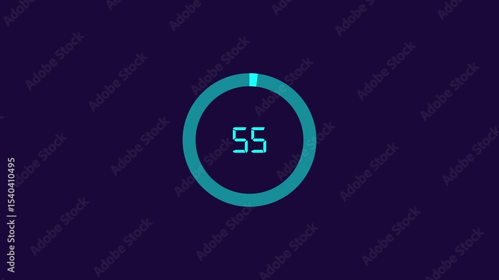 Poster one minute countdown animation from 60 seconds to 0 seconds on a transparent background.