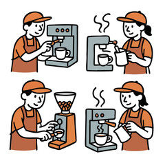 a barista preparing a coffee drink at an espresso machine on cafe or bar