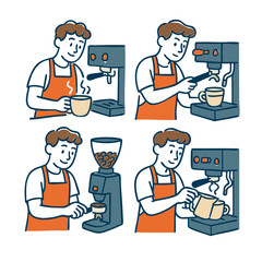 a barista preparing a coffee drink at an espresso machine on cafe or bar