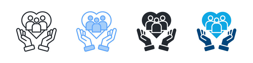 Obraz premium Social Care Icon Set Multiple Style. Design In Outline, Blue, Glyph, Dual Tone