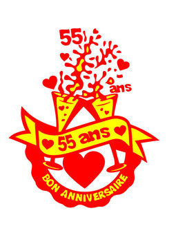 55 ans flute champagne anniversaire verre coeur