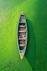 A boat on the river, view from above