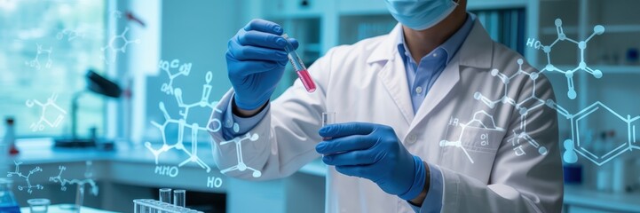 Scientist conducting a lab experiment with a test tube.
