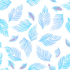 Seamless vector background with blue  leaves on white 