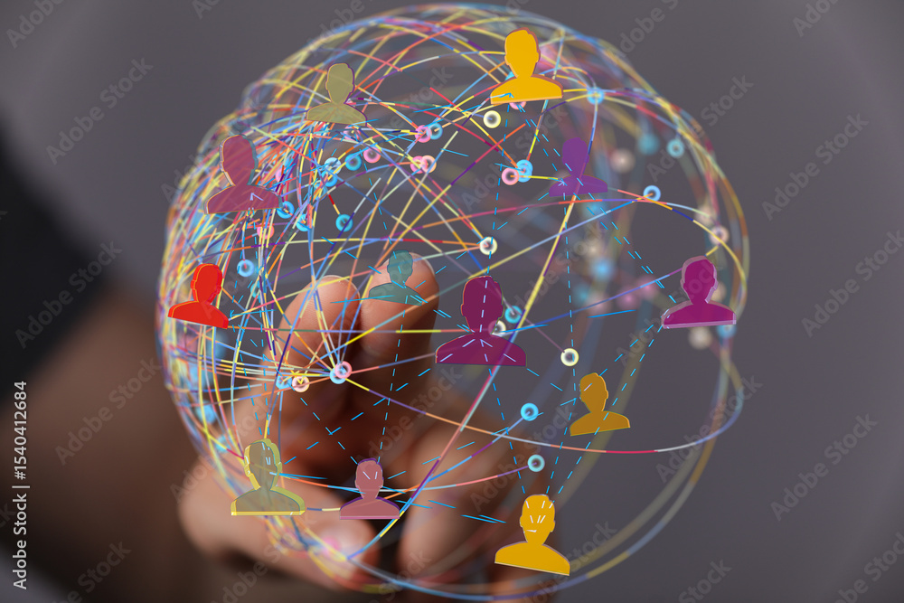 Poster abstract image of a global network, illustrating connections between people worldwide.