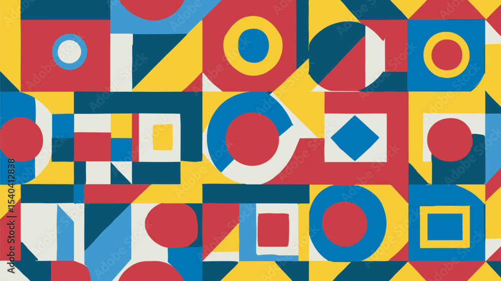 Poster abstract shapes generate playful geometric pattern in colorful composition design details