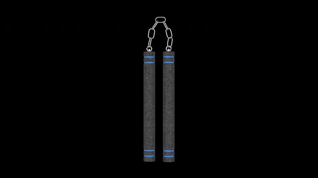 Nunchucks Rotating on a Transparent Background. Seamless Loop. 4K