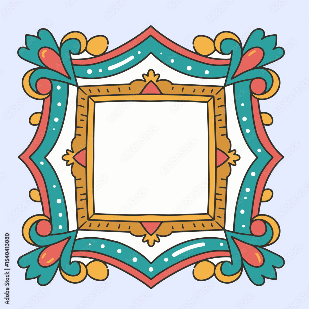 Poster colorful ornate square frame with decorative swirls and patterns.