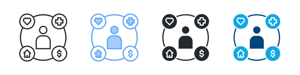 Welfare Icon Set Multiple Style. Design In Outline, Blue, Glyph, Dual Tone