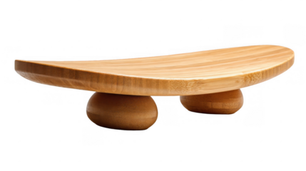 Wooden balance board isolated on transparent background, promoting fitness, rehabilitation, and core strengthening exercises, perfect for physiotherapy and at home workouts
